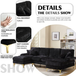 Matteo Modular U-Shaped Sectional Sofa With Chenille Fabric - Black - thumbnail 2