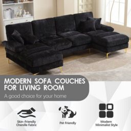 Matteo Modular U-Shaped Sectional Sofa With Chenille Fabric - Black - thumbnail 3
