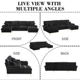 Matteo Modular U-Shaped Sectional Sofa With Chenille Fabric - Black - thumbnail 4