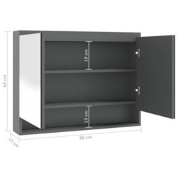 Berkfield Bathroom Mirror Cabinet 80X15X60 Cm Mdf Shining Grey - thumbnail 8