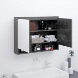 Berkfield Bathroom Mirror Cabinet 80X15X60 Cm Mdf Shining Grey