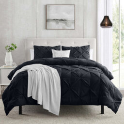 Ameha Pintuck Duvet Cover With Pillowcase Breathable Microfiber Pinch Pleat Diamond Design Black Double 200X200Cm - thumbnail 1