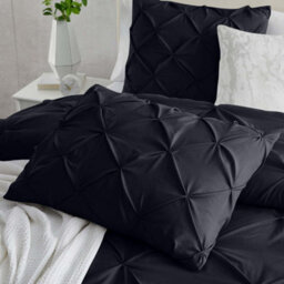 Ameha Pintuck Duvet Cover With Pillowcase Breathable Microfiber Pinch Pleat Diamond Design Black Double 200X200Cm - thumbnail 4