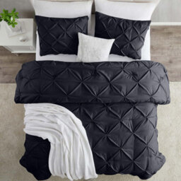Ameha Pintuck Duvet Cover With Pillowcase Breathable Microfiber Pinch Pleat Diamond Design Black Double 200X200Cm - thumbnail 3