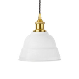 White Lincoln Painted Dome Pendant Light With Polished Brass Lamp Holder And Black Twisted Cable - Se Home - thumbnail 1