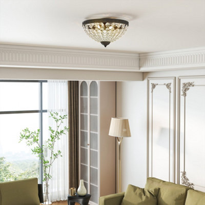 Homcom Chandelier Crystal Ceiling Light With E14 Base 2-Lights, Black - image 1