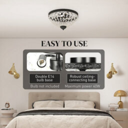 Homcom Chandelier Crystal Ceiling Light With E14 Base 2-Lights, Black - thumbnail 5