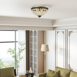 Homcom Chandelier Crystal Ceiling Light With E14 Base 2-Lights, Black - thumbnail 1