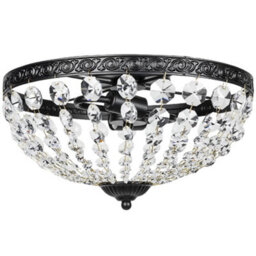 Homcom Chandelier Crystal Ceiling Light With E14 Base 2-Lights, Black - thumbnail 2