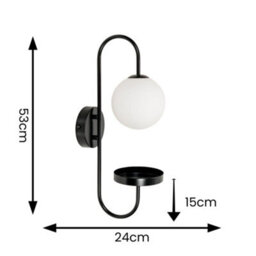 Valuelights Milo Frosted Glass Globe Shade Curved Matte Black Wall Light With Shelf And Bulb - thumbnail 4
