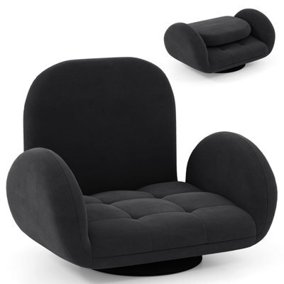 Gainoom Swivel Black Floor Chair Folding Gaming Chair W/adjustable Backrest - image 1