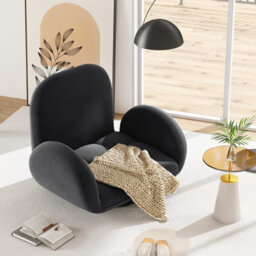 Gainoom Swivel Black Floor Chair Folding Gaming Chair W/adjustable Backrest - thumbnail 6