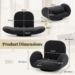 Gainoom Swivel Black Floor Chair Folding Gaming Chair W/adjustable Backrest - thumbnail 2