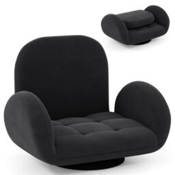 Gainoom Swivel Black Floor Chair Folding Gaming Chair W/adjustable Backrest - thumbnail 1