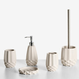 Beliani 5-Piece Bathroom Accessories Set Samiria Beige - thumbnail 1