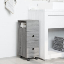 Berkfield Narrow Bathroom Cabinet With Wheels Grey Sonoma Engineered Wood - thumbnail 3