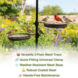 Mesh Bird Feeder Tray W/ Universal 22mm Pole Clamp Garden Seed/nut Dish 2 Pack - thumbnail 3