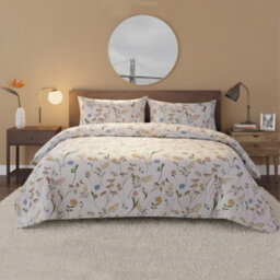 Floral Complete Bedding Set Duvet Cover Set Pillowcase Fitted Sheet Pink - thumbnail 1