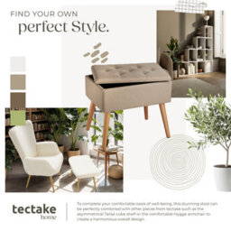 Tectake Bench Ranya Upholstered Linen Look With Storage Space - 300Kg Capacity - Sand - thumbnail 8