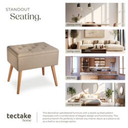 Tectake Bench Ranya Upholstered Linen Look With Storage Space - 300Kg Capacity - Sand - thumbnail 7