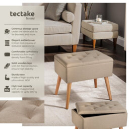 Tectake Bench Ranya Upholstered Linen Look With Storage Space - 300Kg Capacity - Sand - thumbnail 2