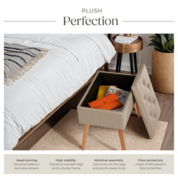 Tectake Bench Ranya Upholstered Linen Look With Storage Space - 300Kg Capacity - Sand - thumbnail 3