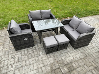 Fimous 6 Pieces Outdoor Garden Dining Sets Rattan Furniture With Armchairs Love Sofa 2 Small Footstools - image 1