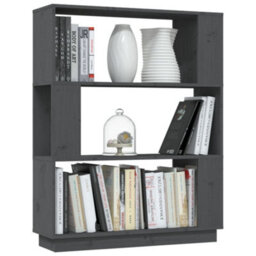 Berkfield Book Cabinet/room Divider Grey 80X25X101 Cm Solid Wood Pine - thumbnail 4