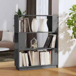 Berkfield Book Cabinet/room Divider Grey 80X25X101 Cm Solid Wood Pine - thumbnail 1