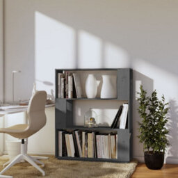 Berkfield Book Cabinet/room Divider Grey 80X25X101 Cm Solid Wood Pine - thumbnail 3