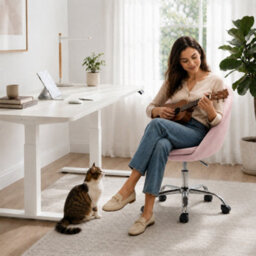 Homcom Velvet Desk Chair With Height-Adjustable, Wheels, Pink - thumbnail 9