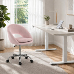 Homcom Velvet Desk Chair With Height-Adjustable, Wheels, Pink - thumbnail 8