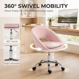 Homcom Velvet Desk Chair With Height-Adjustable, Wheels, Pink - thumbnail 4