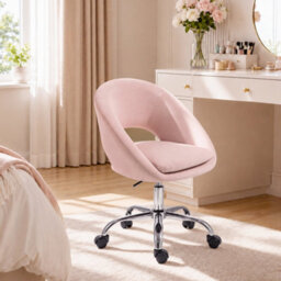 Homcom Velvet Desk Chair With Height-Adjustable, Wheels, Pink - thumbnail 1