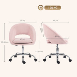Homcom Velvet Desk Chair With Height-Adjustable, Wheels, Pink - thumbnail 3