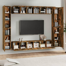 Berkfield 10 Piece Tv Cabinet Set Smoked Oak Engineered Wood - thumbnail 3