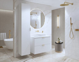Arte Laura 48 Floating Vanity Unit W800mm H630mm D490mm - White Gloss With Gold Handles And Two Drawers - thumbnail 5
