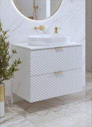 Arte Laura 48 Floating Vanity Unit W800mm H630mm D490mm - White Gloss With Gold Handles And Two Drawers - thumbnail 4