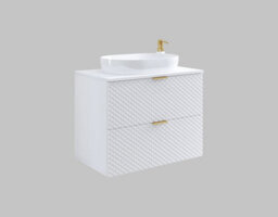 Arte Laura 48 Floating Vanity Unit W800mm H630mm D490mm - White Gloss With Gold Handles And Two Drawers - thumbnail 3