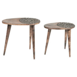 Beliani Set Of 2 Side Tables Khetua Mango Wood Brown - thumbnail 1