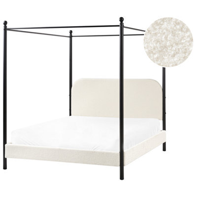 Beliani Four Poster Bed Boucle Dannemois 140 X 200 Cm (Eu Double) Off-White - image 1