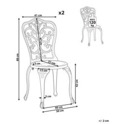 Beliani Set Of 2 Garden Chairs Triora Metal Off-White - thumbnail 3