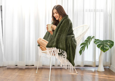 Nevni Mohair Style Light Weight Soft & Cozy Single Cotton Blanket -125 X 150 Cm, Olive - image 1