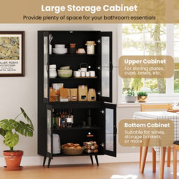 Costway Kitchen Pantry Cabinet 178 Cm Tall Freestanding Sideboard Cupboard-Black - thumbnail 6
