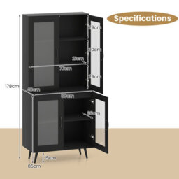 Costway Kitchen Pantry Cabinet 178 Cm Tall Freestanding Sideboard Cupboard-Black - thumbnail 2