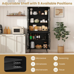 Costway Kitchen Pantry Cabinet 178 Cm Tall Freestanding Sideboard Cupboard-Black - thumbnail 7