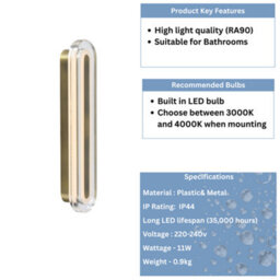 Nordlux Cavara Indoor Wall Light Brass Plastic Intergrated Led 35,000Hrs - Mains Powered, Ip44 - thumbnail 9