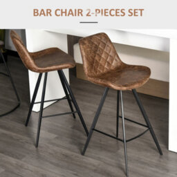 Homcom Set Of 2 Bar Stools Vintage Microfiber Cloth Tub Seats Padded Steel Brown - thumbnail 4