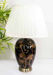 Downton Interiors Black Gold Ceramic Table Lamp With Pleated Shade