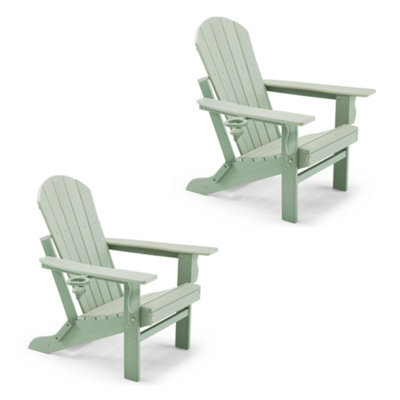 Vonhaus Set Of 2 Folding Adirondack Garden Chairs, Reclining Weather Resistant Hdpe Outdoor Armchair For Patio Green, Westport - image 1